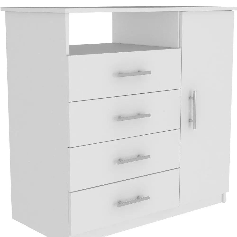 36" White Four Drawer Combo Dresser With Open Shelf Homeroots Bed & Bath