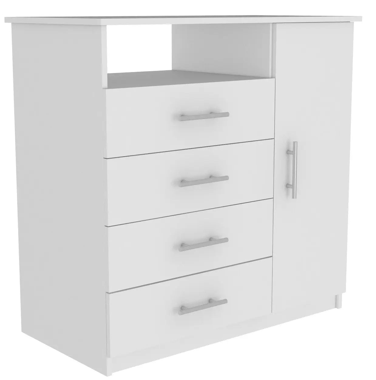 36" White Four Drawer Combo Dresser With Open Shelf Homeroots Bed & Bath