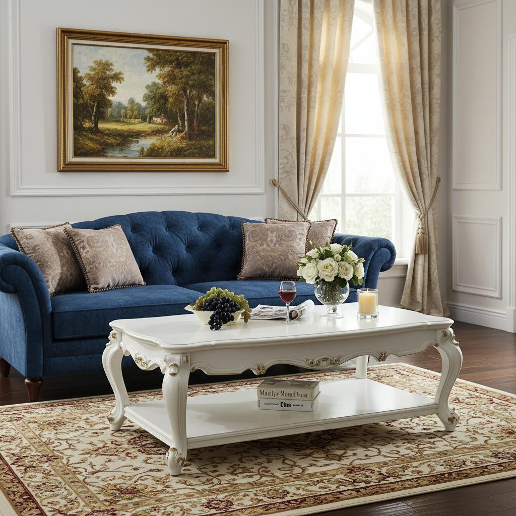 36" White Resin And Wood Coffee Table With Shelf - GreatEagleInc