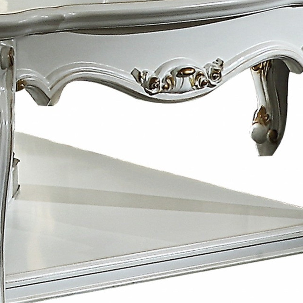 36" White Resin And Wood Coffee Table With Shelf - GreatEagleInc