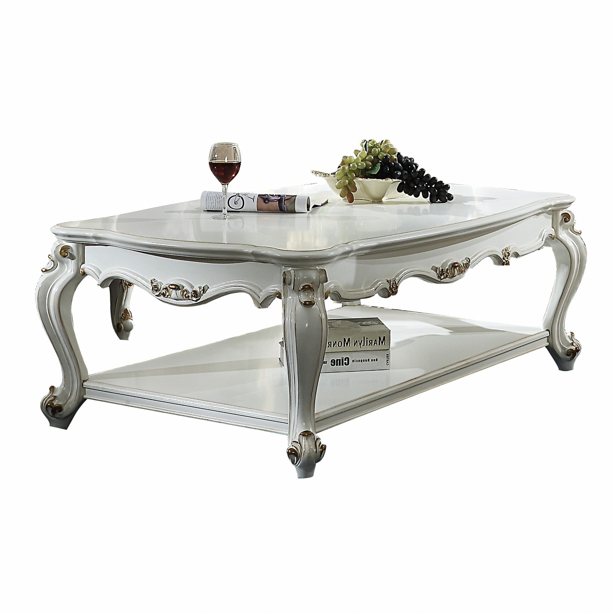 36" White Resin And Wood Coffee Table With Shelf - GreatEagleInc