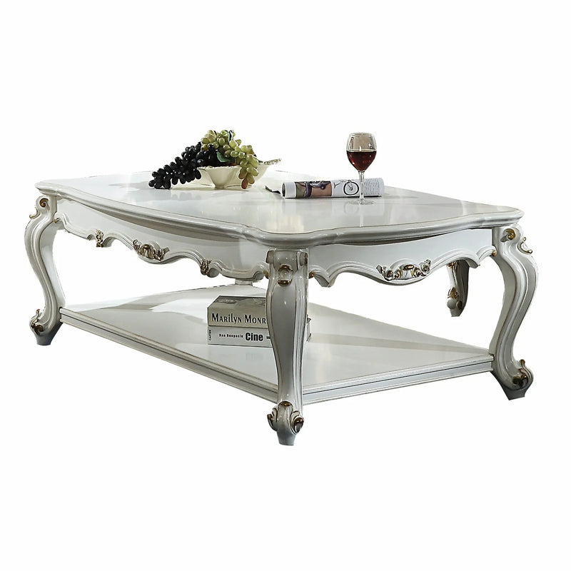 36" White Resin And Wood Coffee Table With Shelf - GreatEagleInc