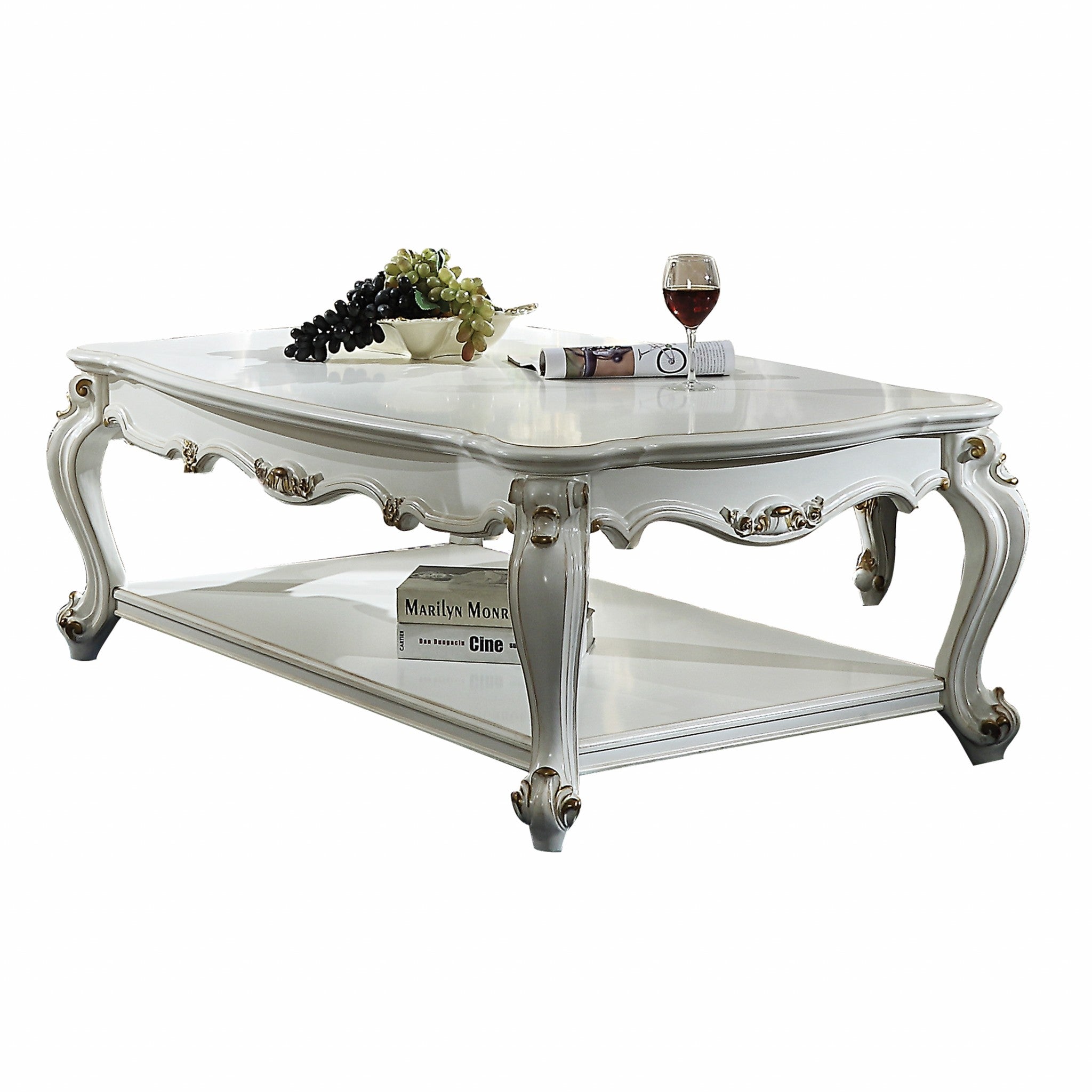 36" White Resin And Wood Coffee Table With Shelf - GreatEagleInc