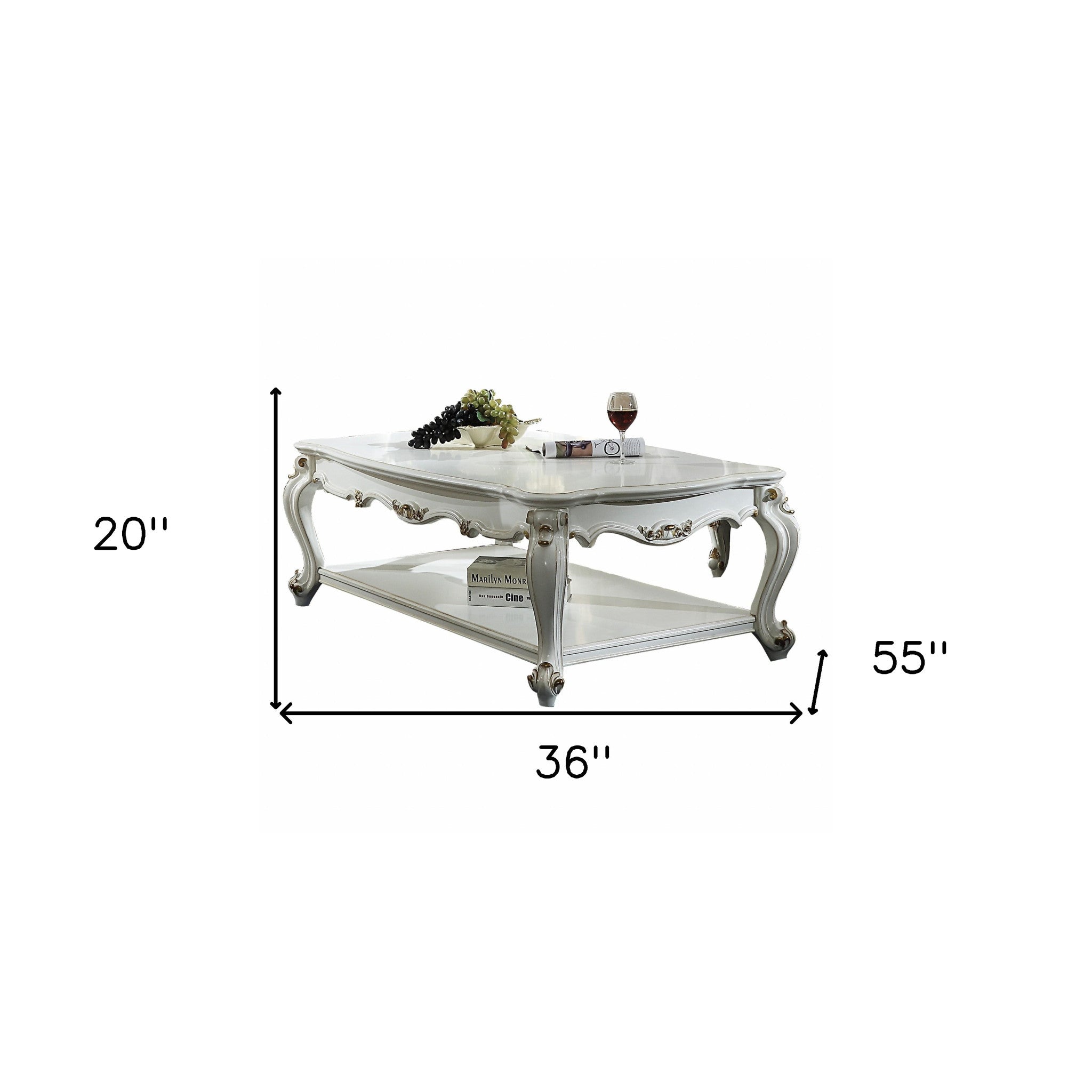 36" White Resin And Wood Coffee Table With Shelf - GreatEagleInc