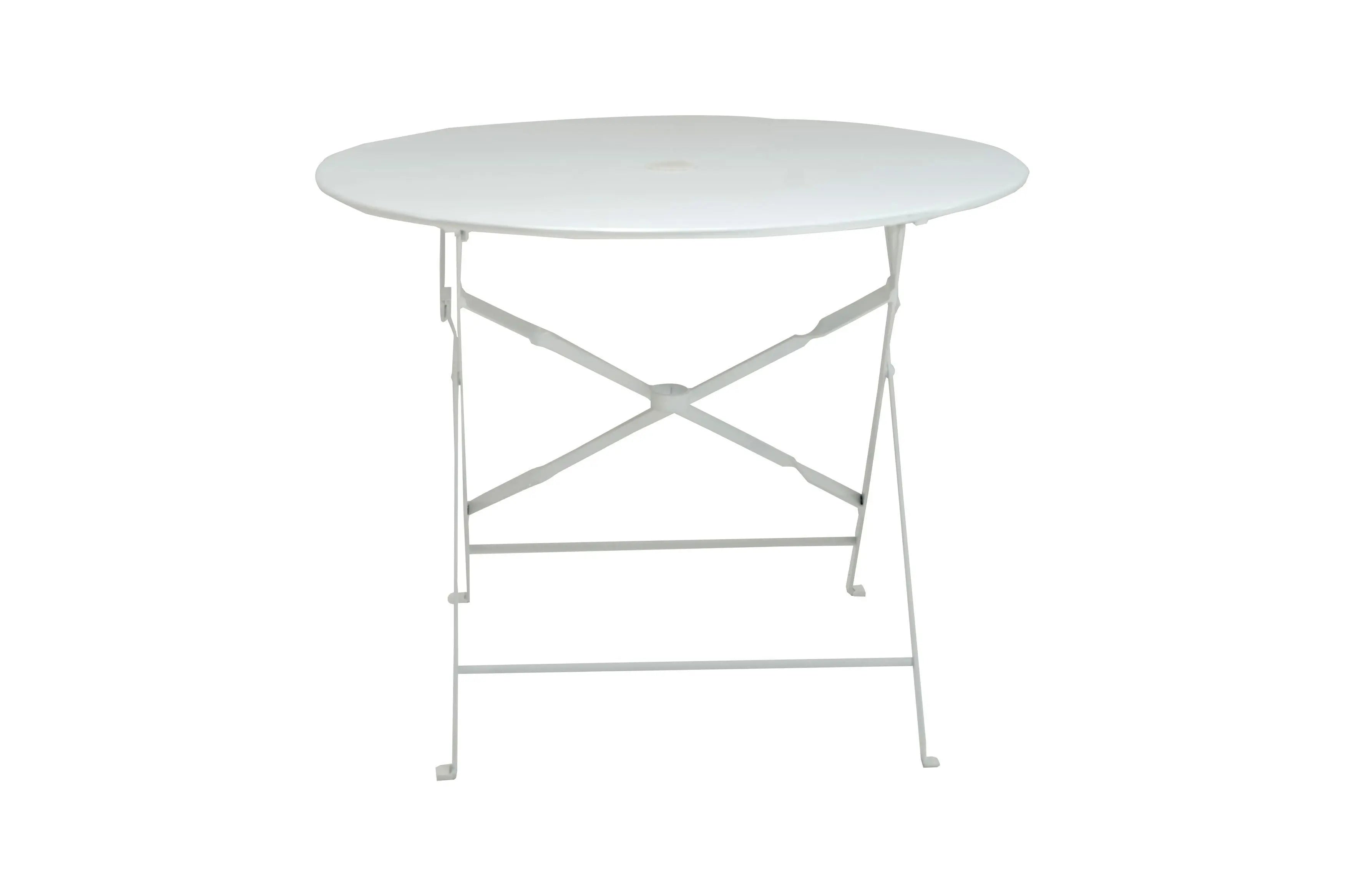 36" White Rounded Aluminum Folding Outdoor Dining Table with Umbrella Hole Homeroots Outdoor