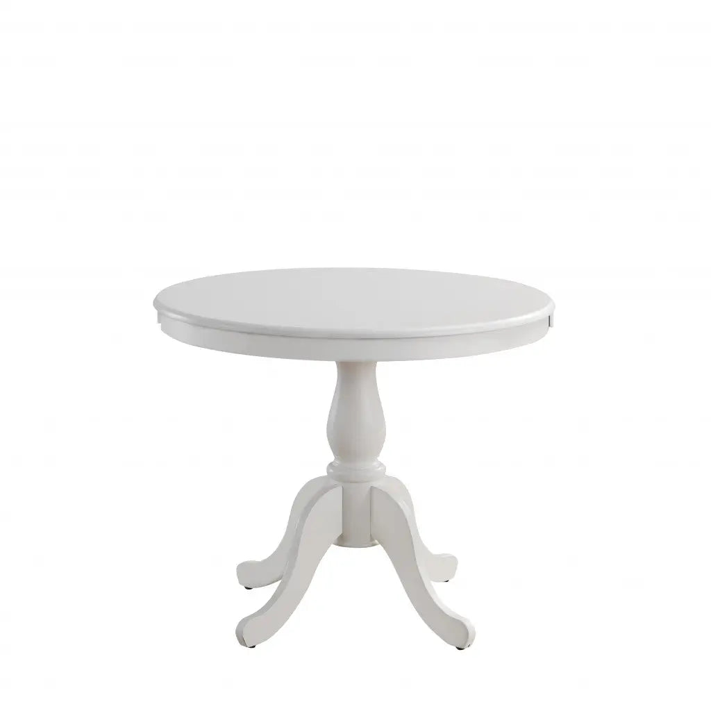 36" White Rounded Solid Manufactured Wood And Solid Wood Pedestal Base Dining Table Homeroots Kitchen & Dining