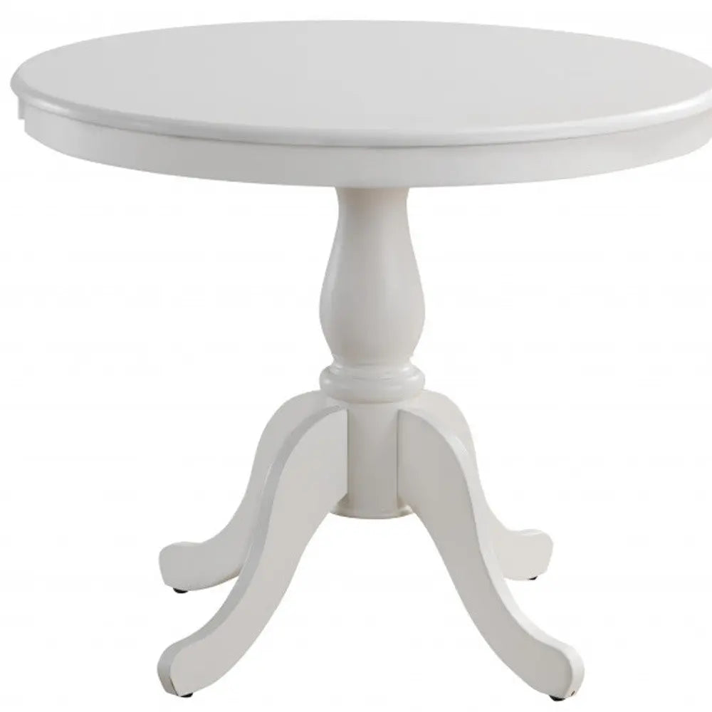 36" White Rounded Solid Manufactured Wood And Solid Wood Pedestal Base Dining Table Homeroots Kitchen & Dining