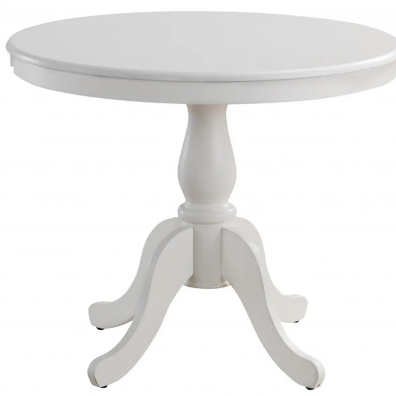 36" White Rounded Solid Manufactured Wood And Solid Wood Pedestal Base Dining Table Homeroots Kitchen & Dining