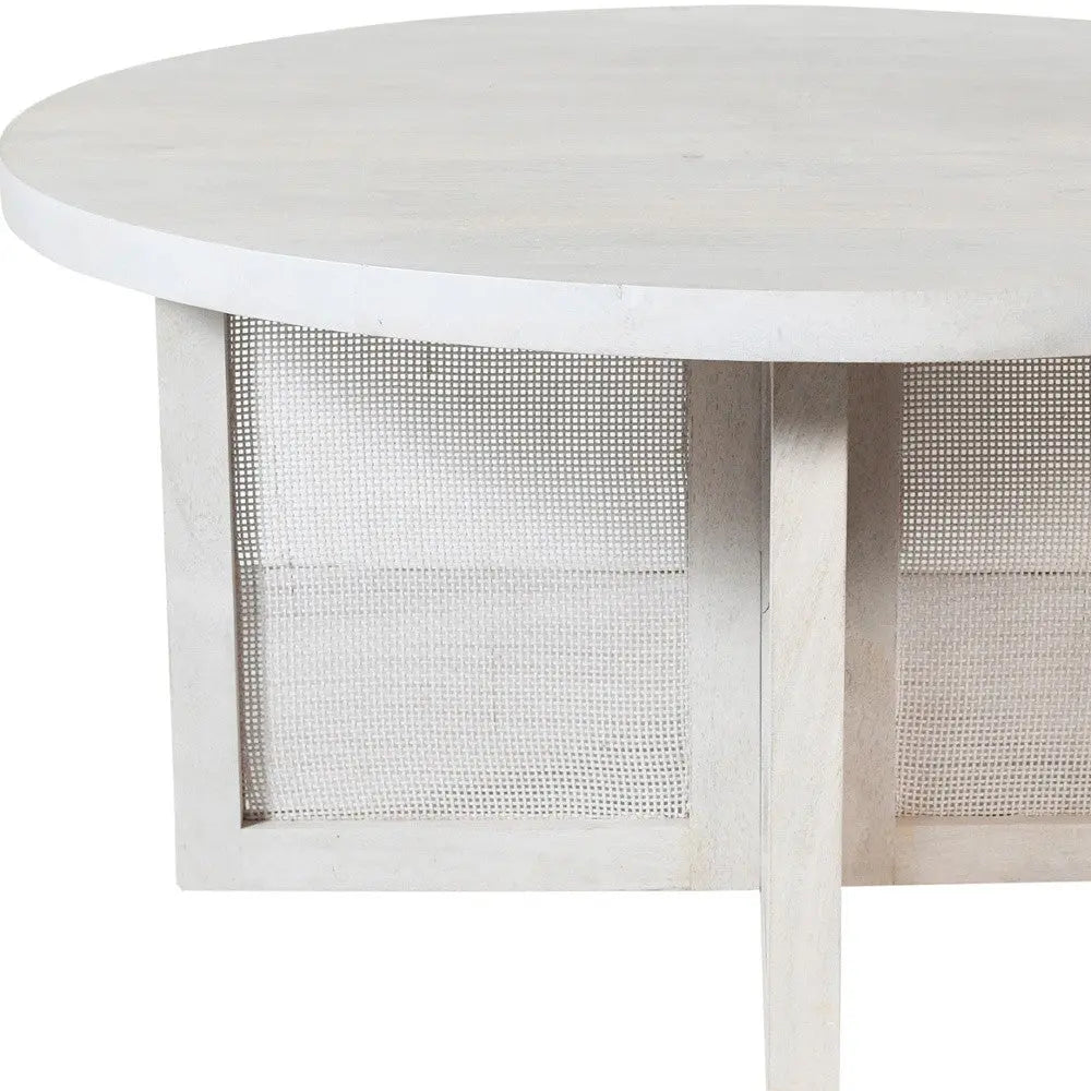 36" White Solid Wood Round Cross Legs Coffee Table Homeroots Living Room