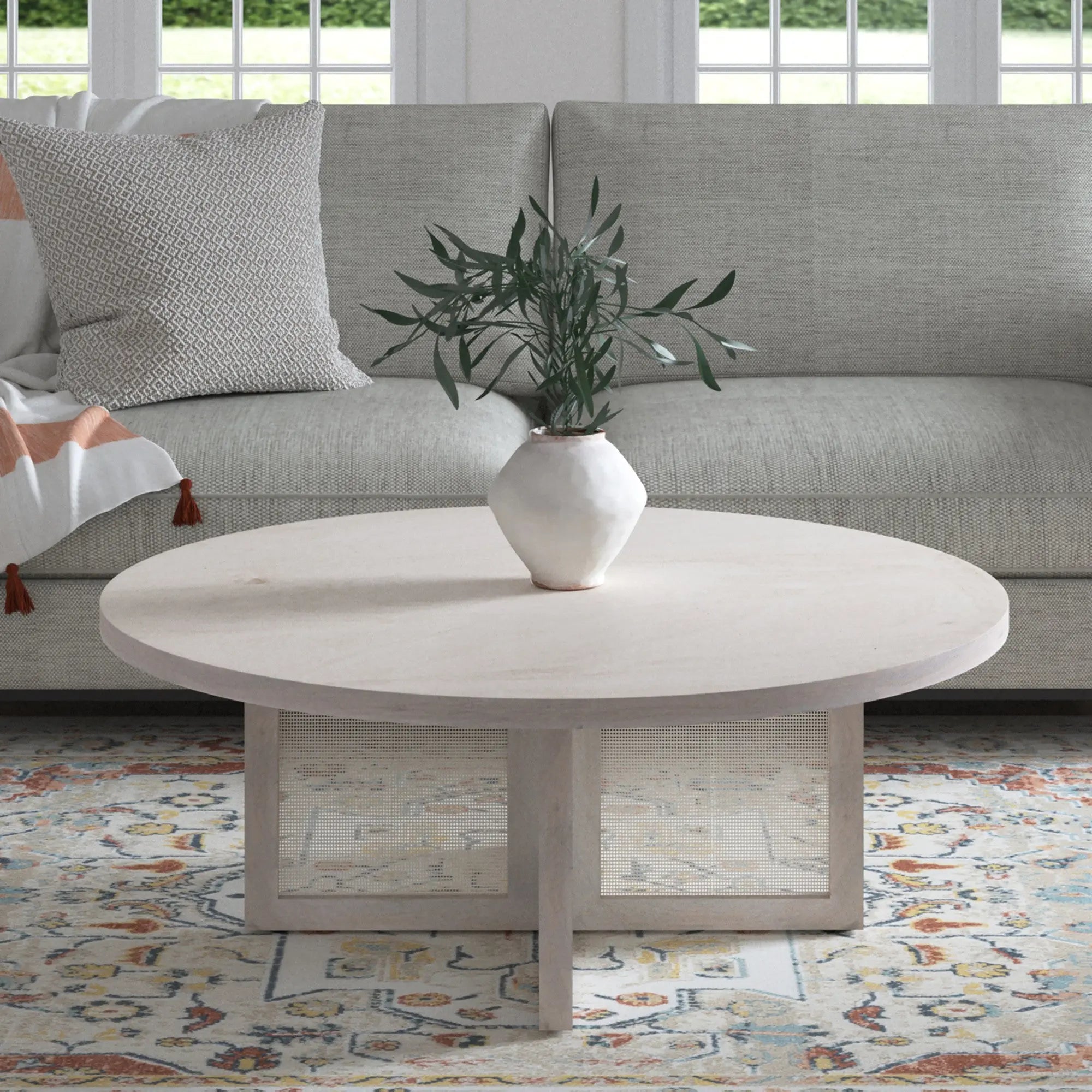 36" White Solid Wood Round Cross Legs Coffee Table Homeroots Living Room