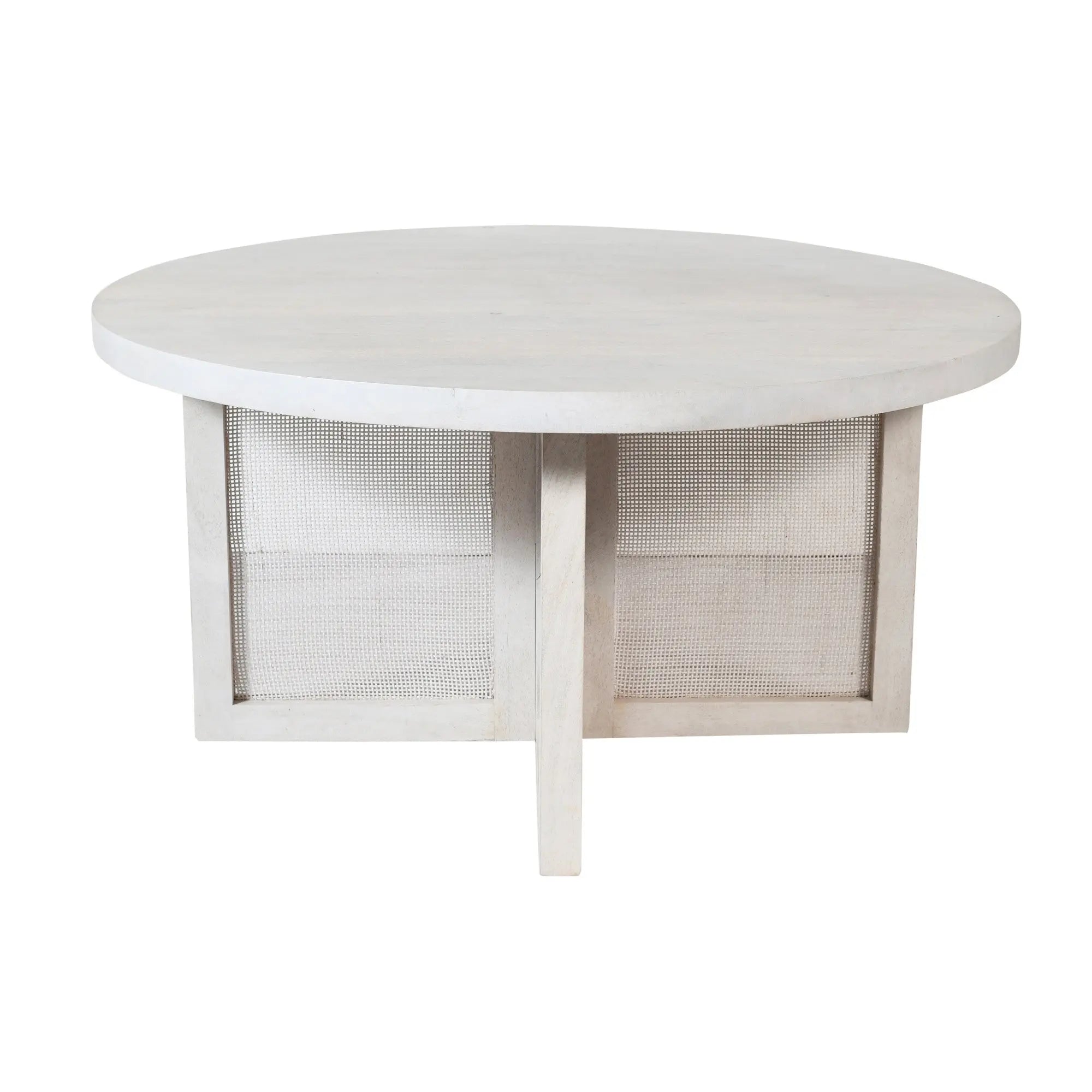 36" White Solid Wood Round Cross Legs Coffee Table Homeroots Living Room