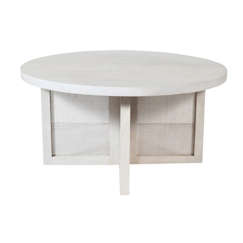 36" White Solid Wood Round Cross Legs Coffee Table Homeroots Living Room