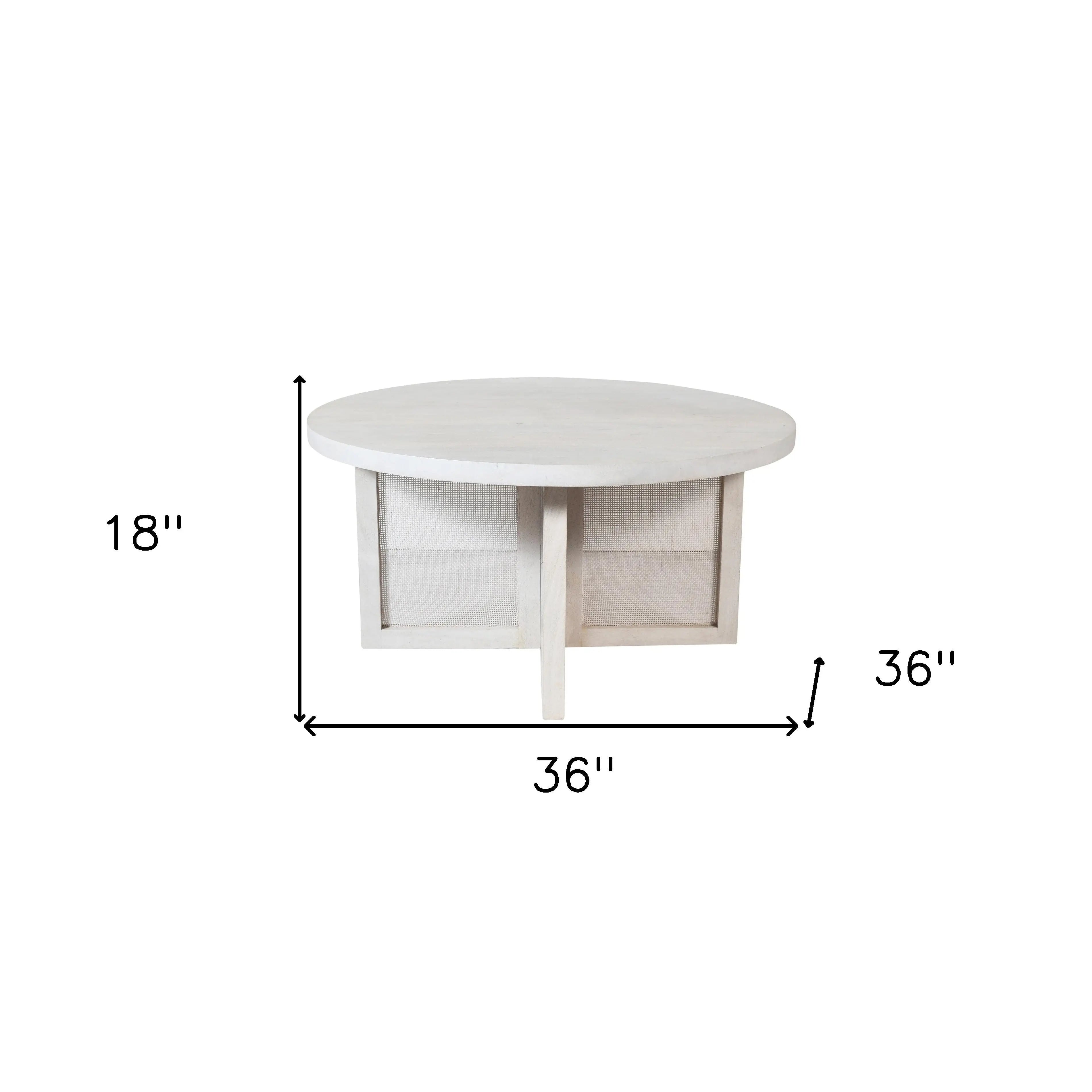 36" White Solid Wood Round Cross Legs Coffee Table Homeroots Living Room