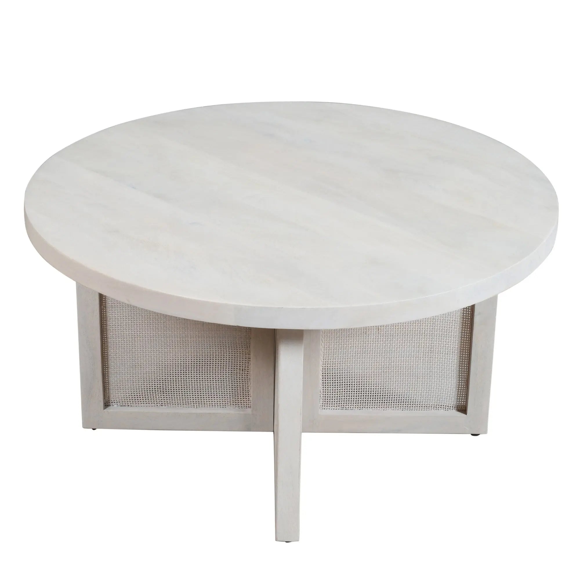 36" White Solid Wood Round Cross Legs Coffee Table Homeroots Living Room