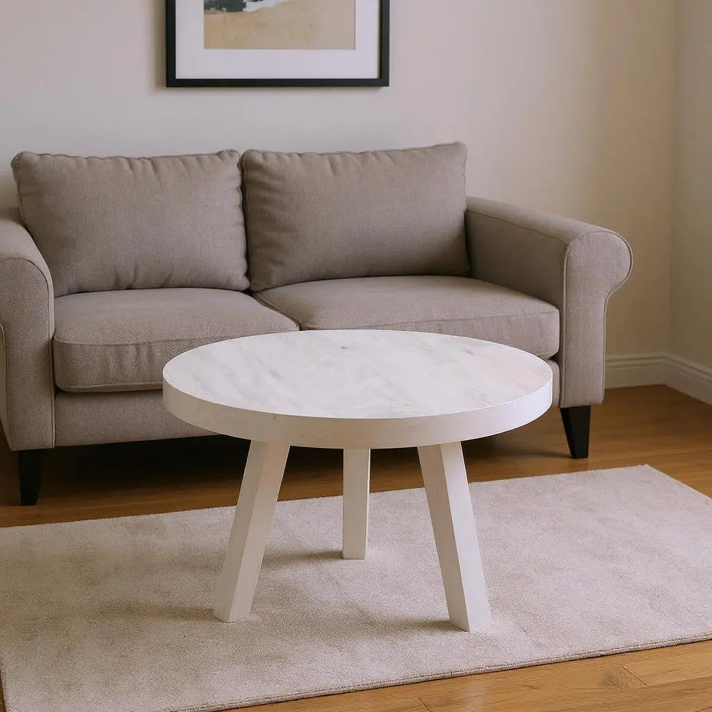 36" White Solid Wood Round Cross Legs Coffee Table Homeroots Living Room