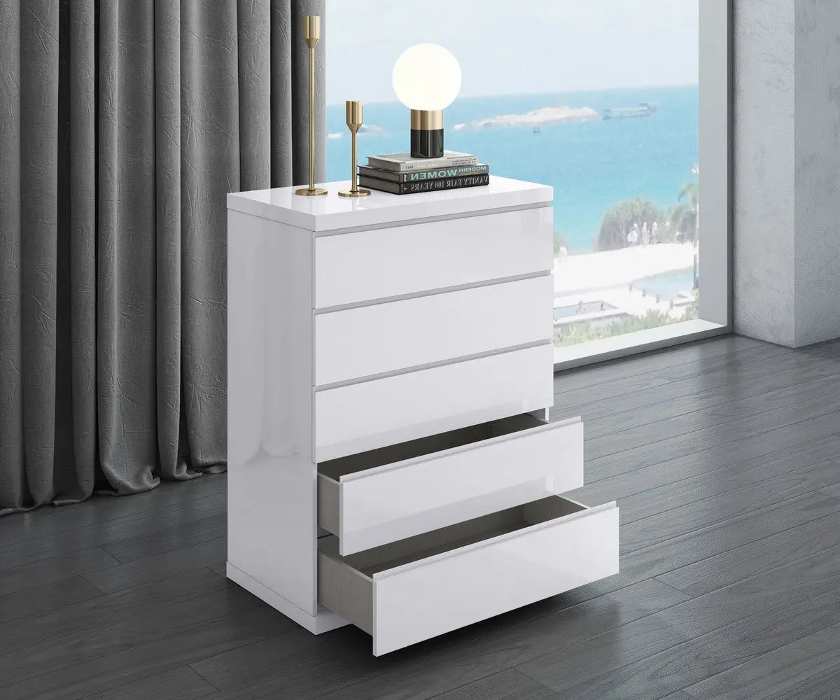 36" White Wood Five Drawer Dresser Homeroots Bed & Bath