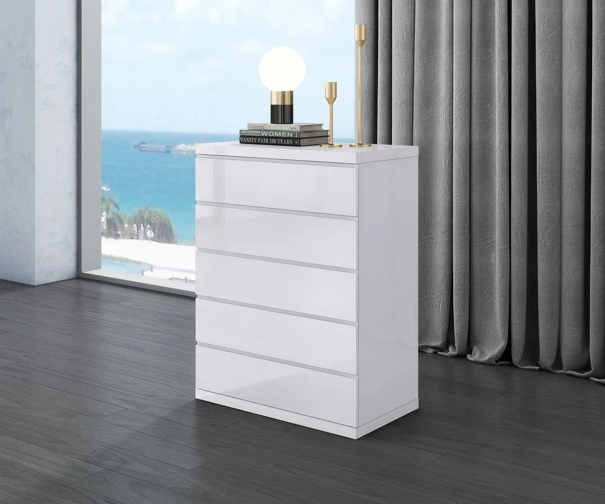 36" White Wood Five Drawer Dresser Homeroots Bed & Bath