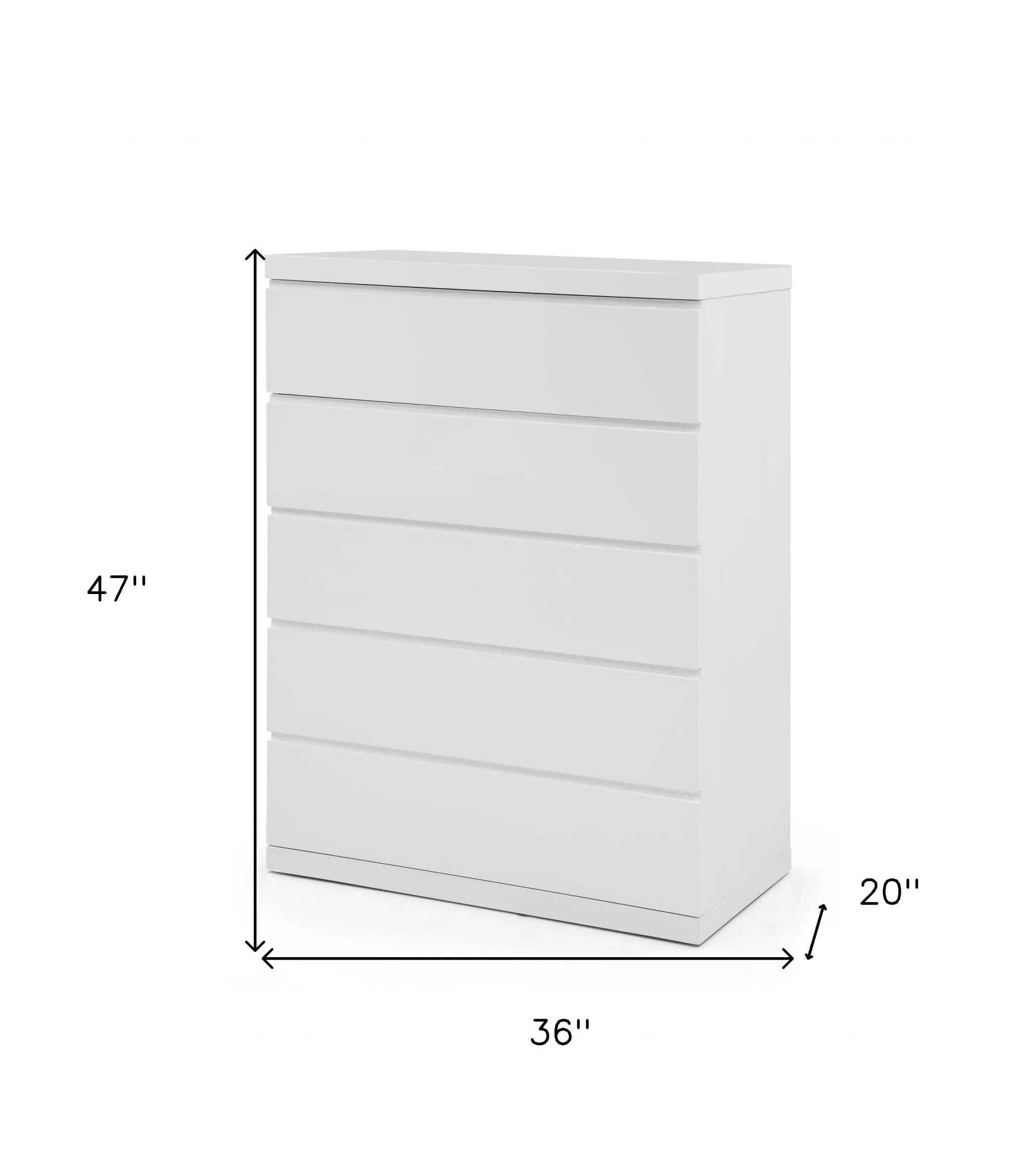 36" White Wood Five Drawer Dresser Homeroots Bed & Bath
