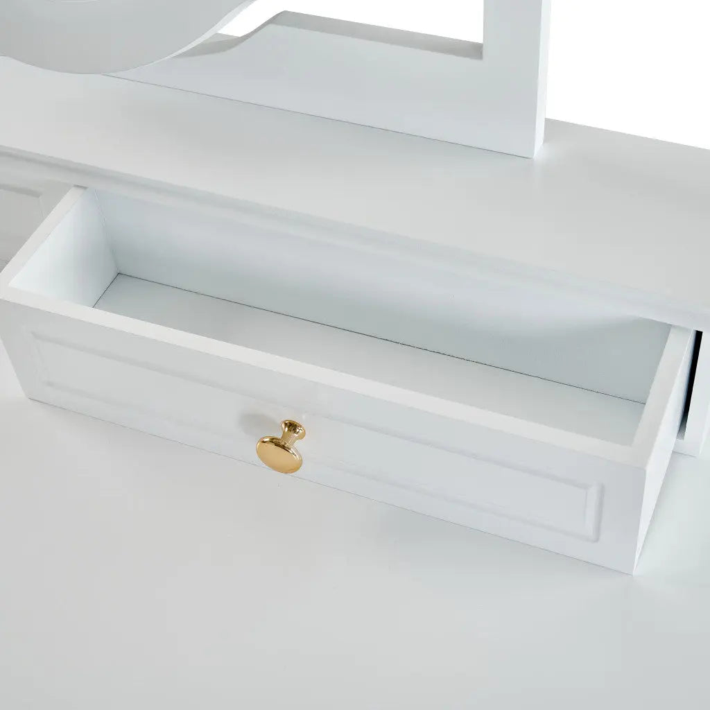 36" White Wood Mirrored Five Drawer Vanity Table Homeroots Living Room
