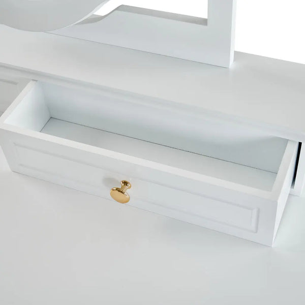 36" White Wood Mirrored Five Drawer Vanity Table Homeroots Living Room
