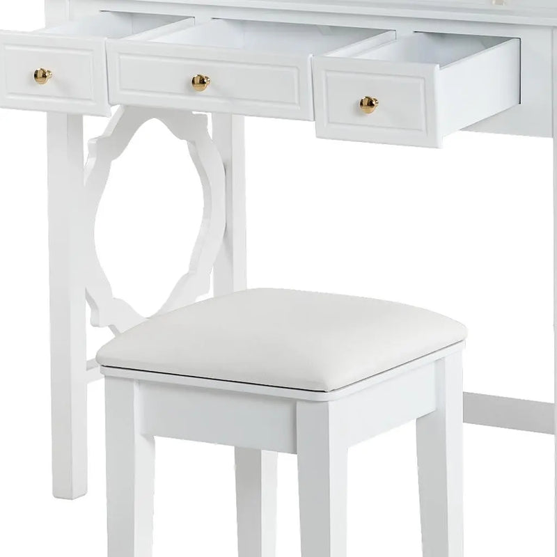 36" White Wood Mirrored Five Drawer Vanity Table Homeroots Living Room