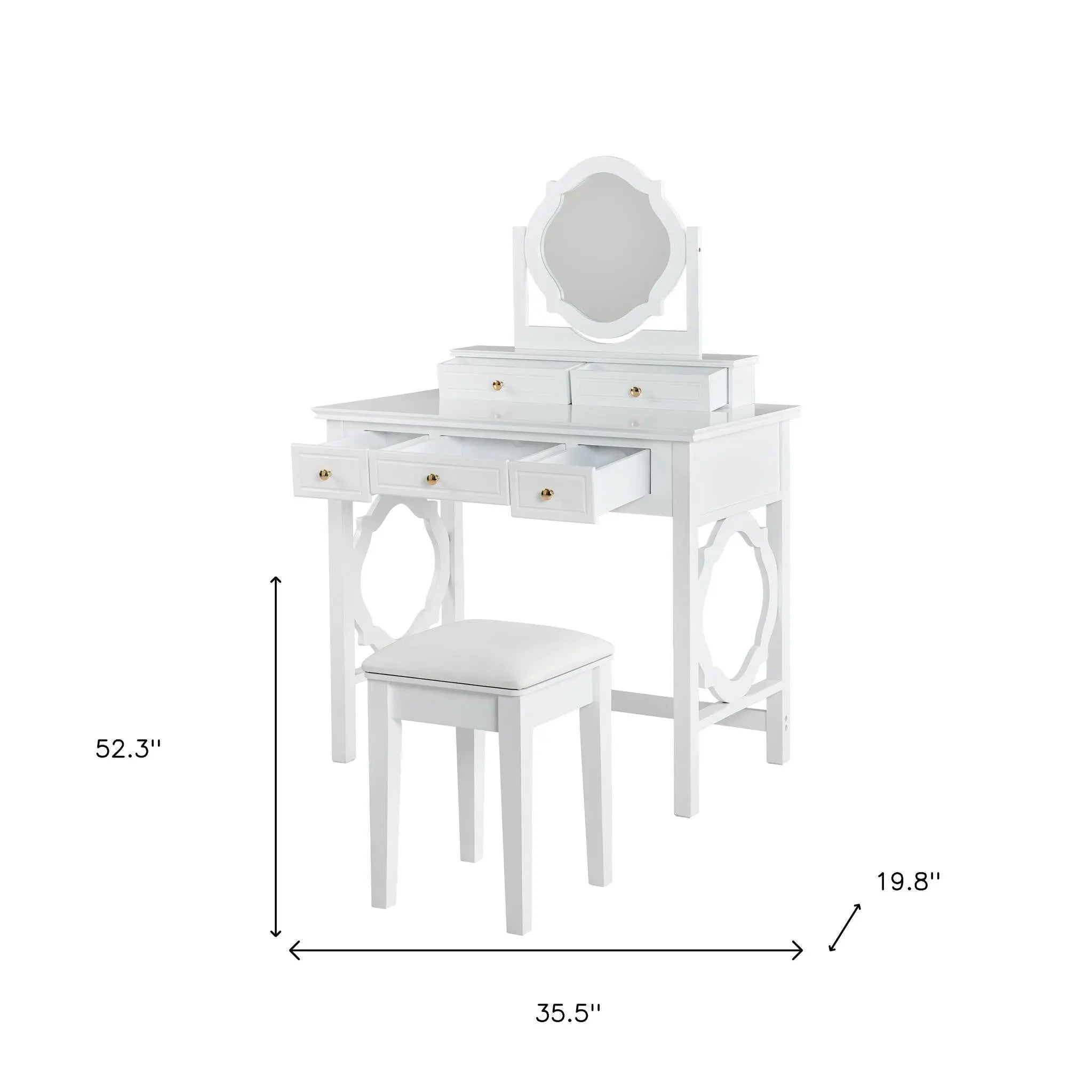 36" White Wood Mirrored Five Drawer Vanity Table Homeroots Living Room