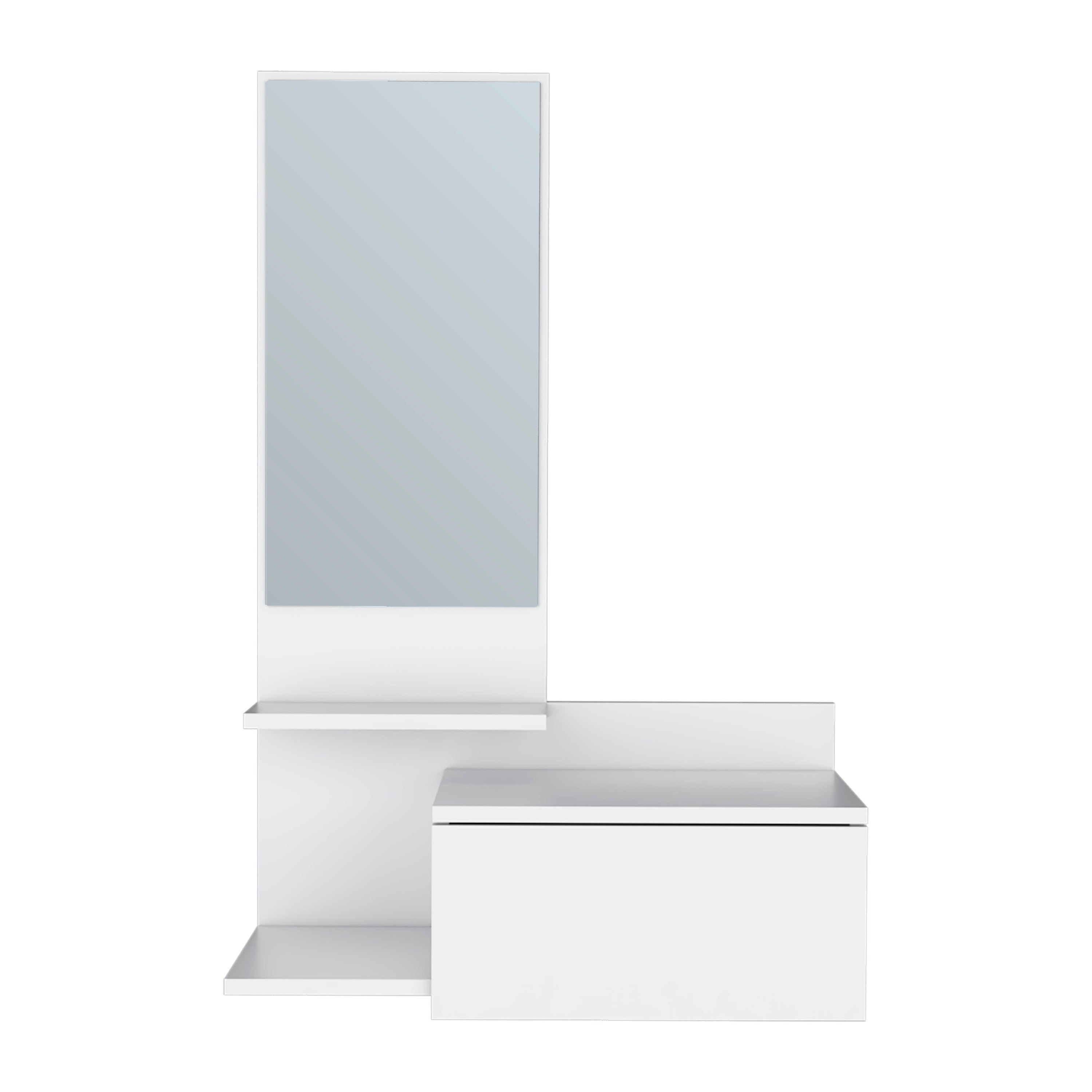 36" White Wood Wall Mounted Accent Cabinet With Drawer And Mirror - GreatEagleInc
