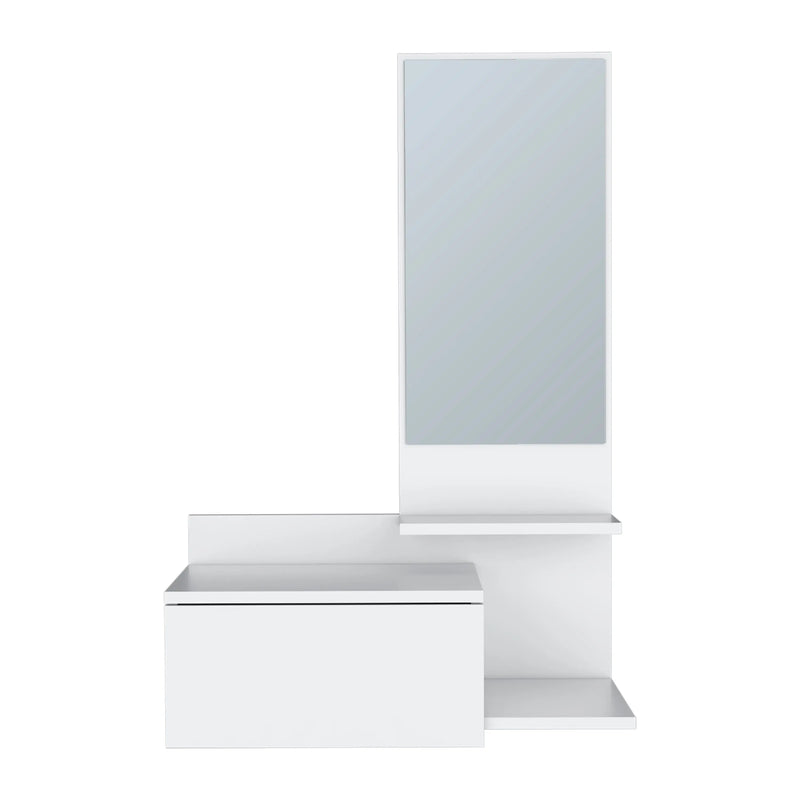 36" White Wood Wall Mounted Accent Cabinet With Drawer And Mirror - GreatEagleInc