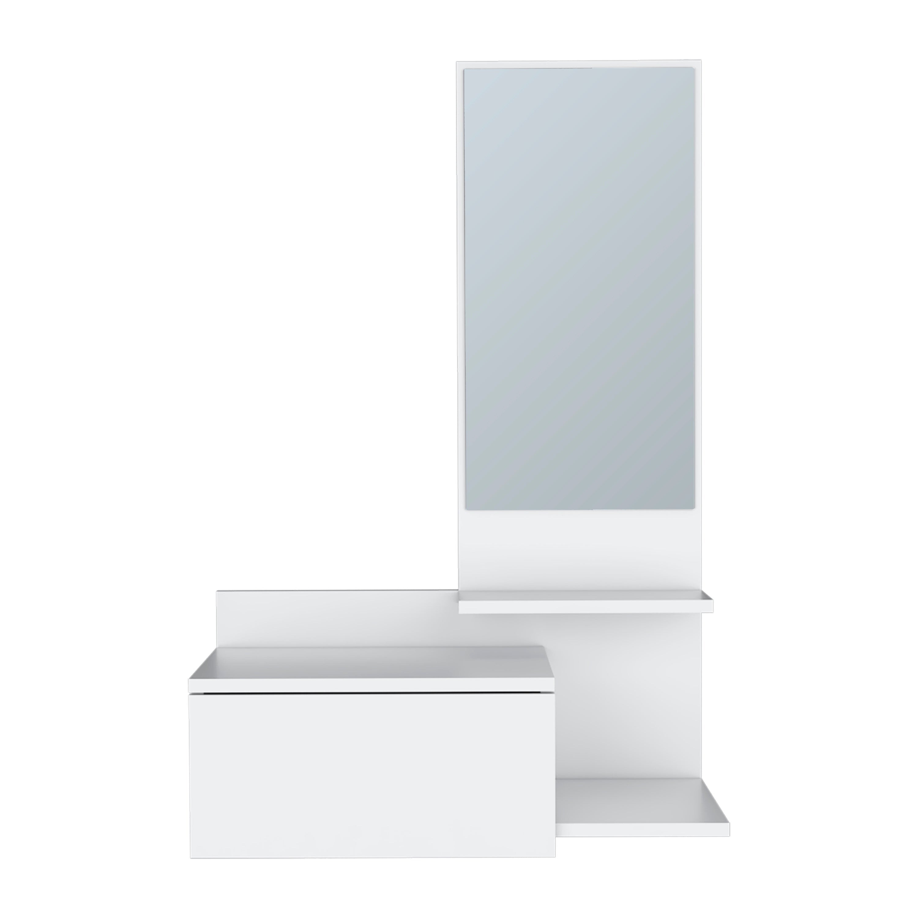 36" White Wood Wall Mounted Accent Cabinet With Drawer And Mirror - GreatEagleInc