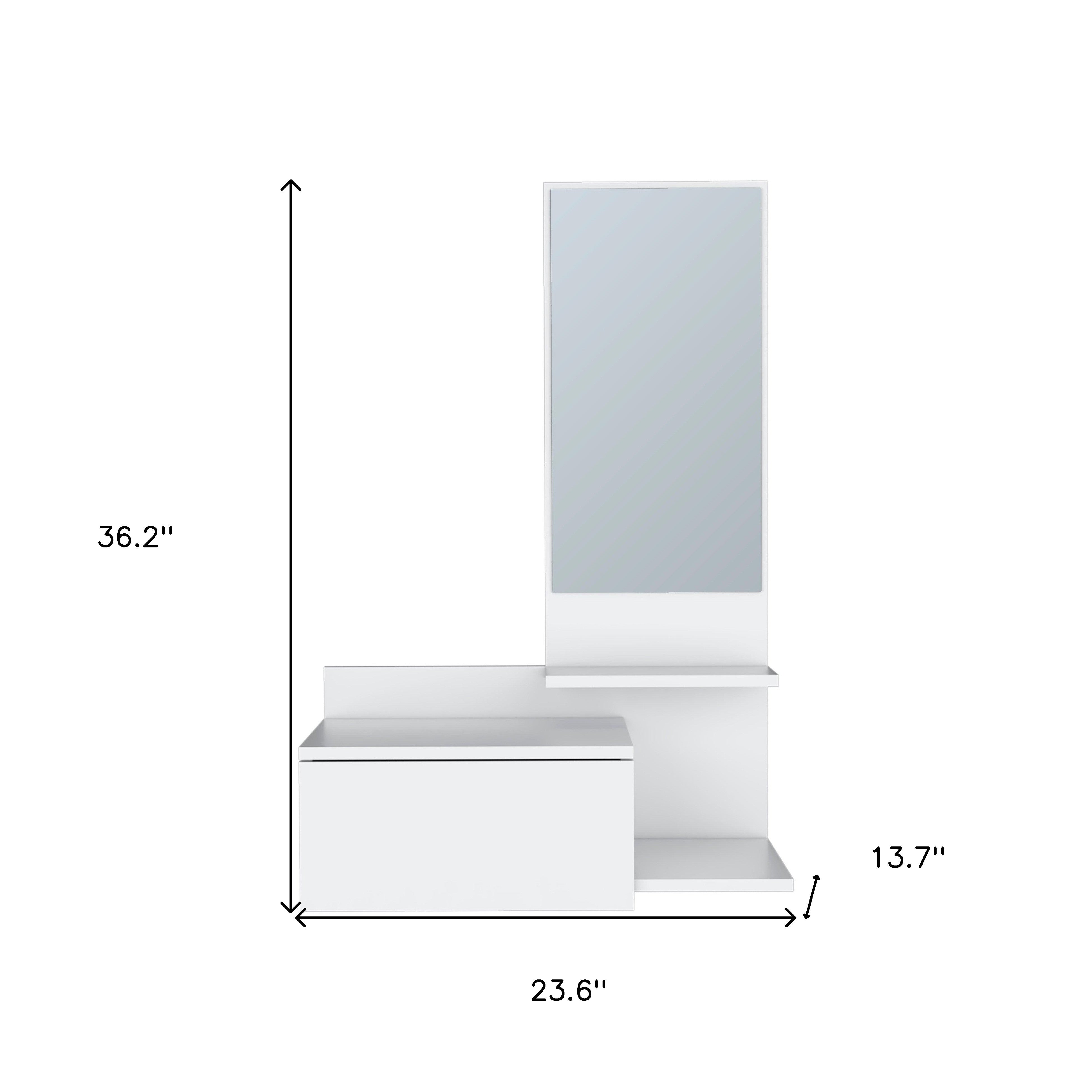 36" White Wood Wall Mounted Accent Cabinet With Drawer And Mirror - GreatEagleInc
