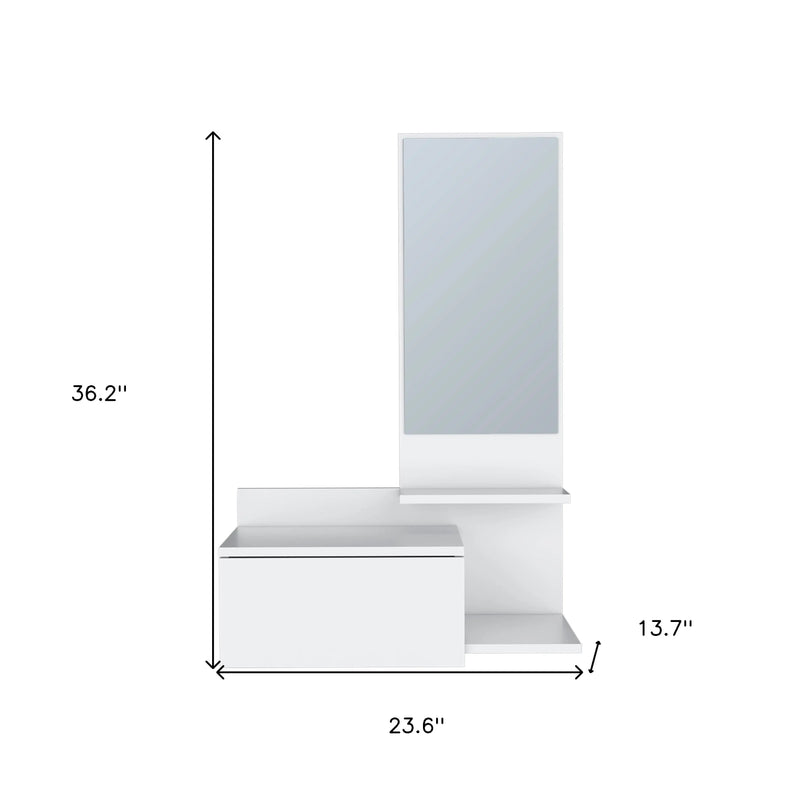 36" White Wood Wall Mounted Accent Cabinet With Drawer And Mirror - GreatEagleInc