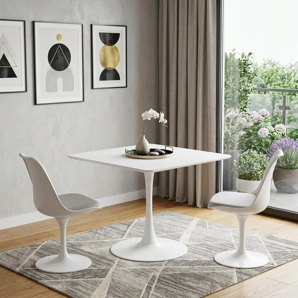 36" White Wood and Steel Pedestal Base Square Dining Table Homeroots Kitchen & Dining