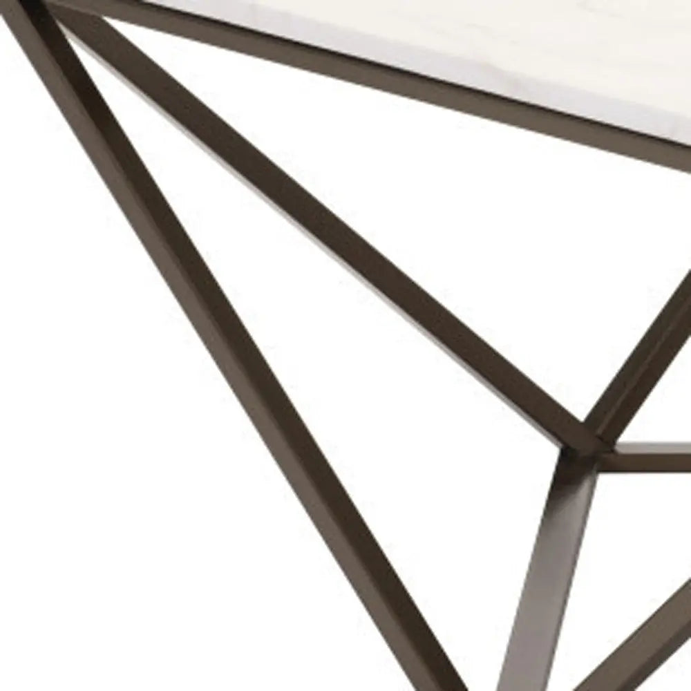 36" White and Antiqued Brass Faux Marble And Steel Square Abstract Coffee Table Homeroots Living Room