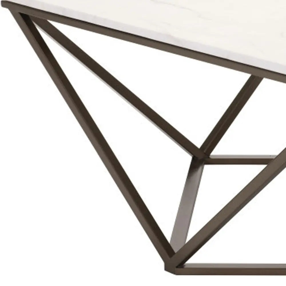 36" White and Antiqued Brass Faux Marble And Steel Square Abstract Coffee Table Homeroots Living Room