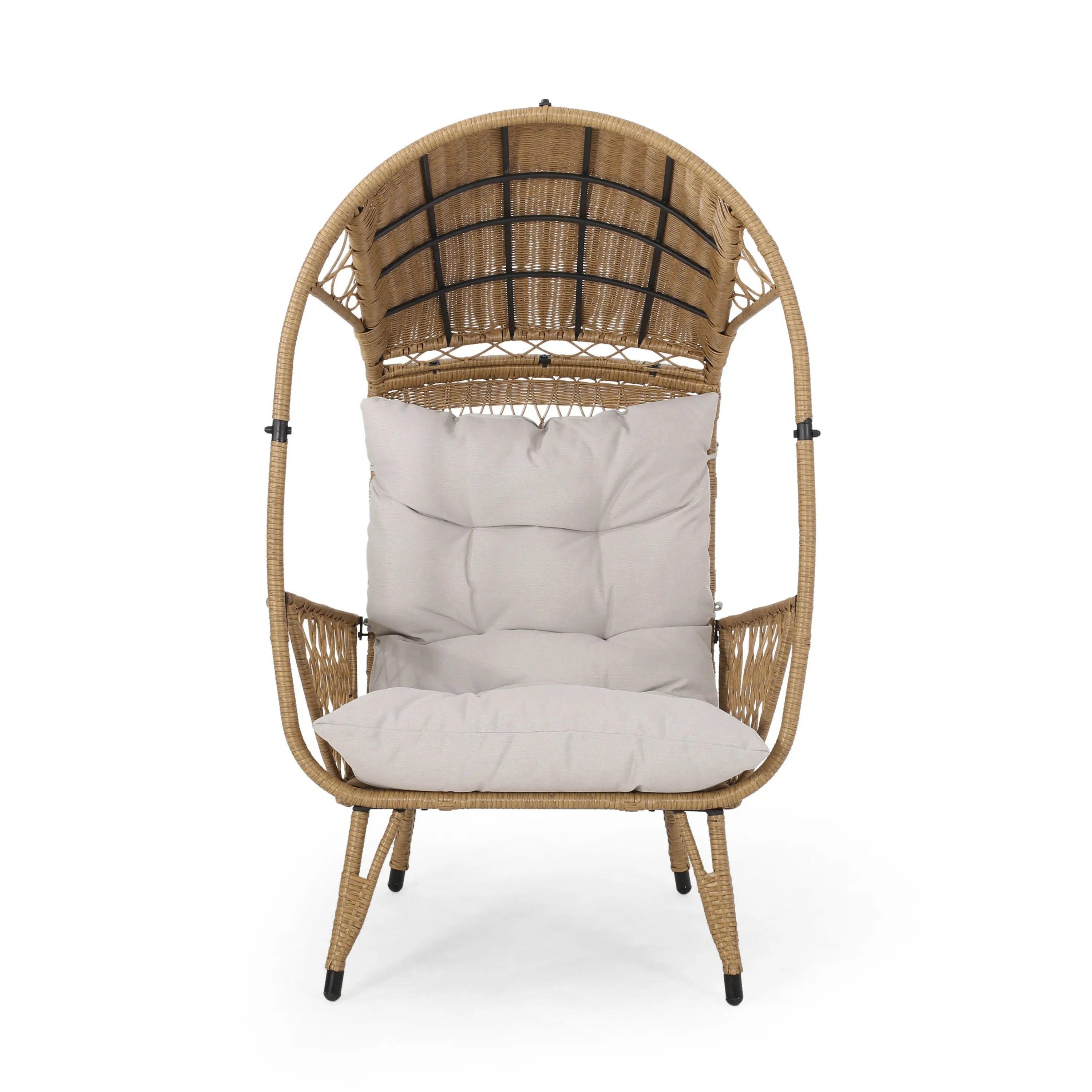 37" Beige Metal Outdoor Egg Chair with Beige Cushion Homeroots Outdoor