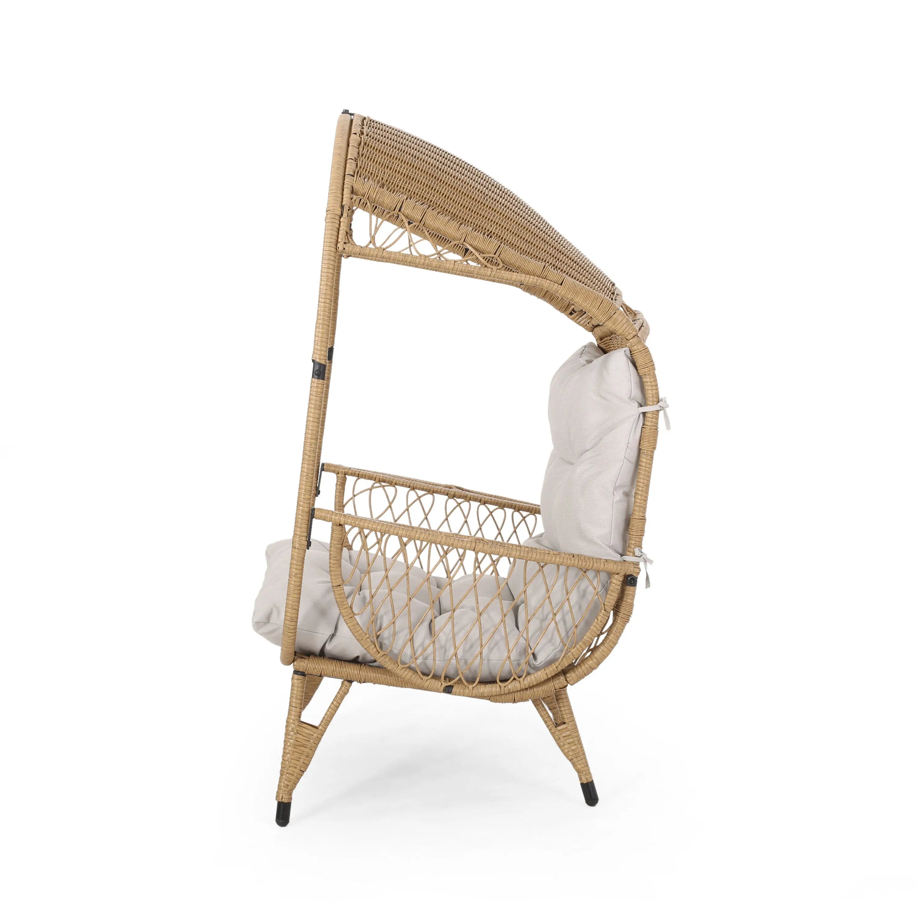 37" Beige Metal Outdoor Egg Chair with Beige Cushion Homeroots Outdoor