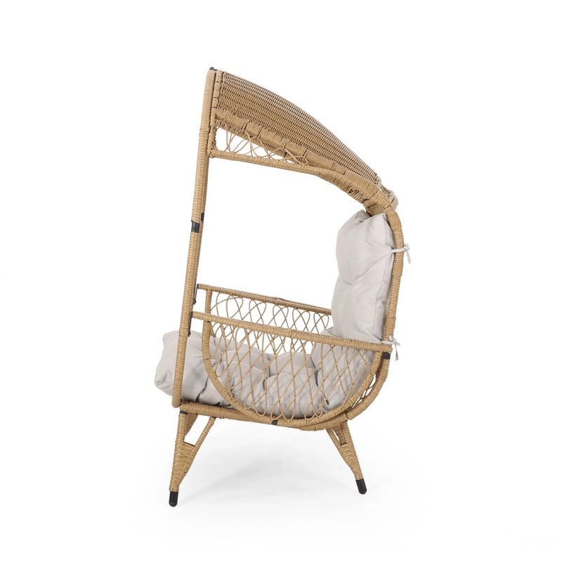 37" Beige Metal Outdoor Egg Chair with Beige Cushion Homeroots Outdoor