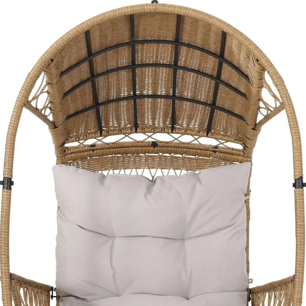 37" Beige Metal Outdoor Egg Chair with Beige Cushion Homeroots Outdoor