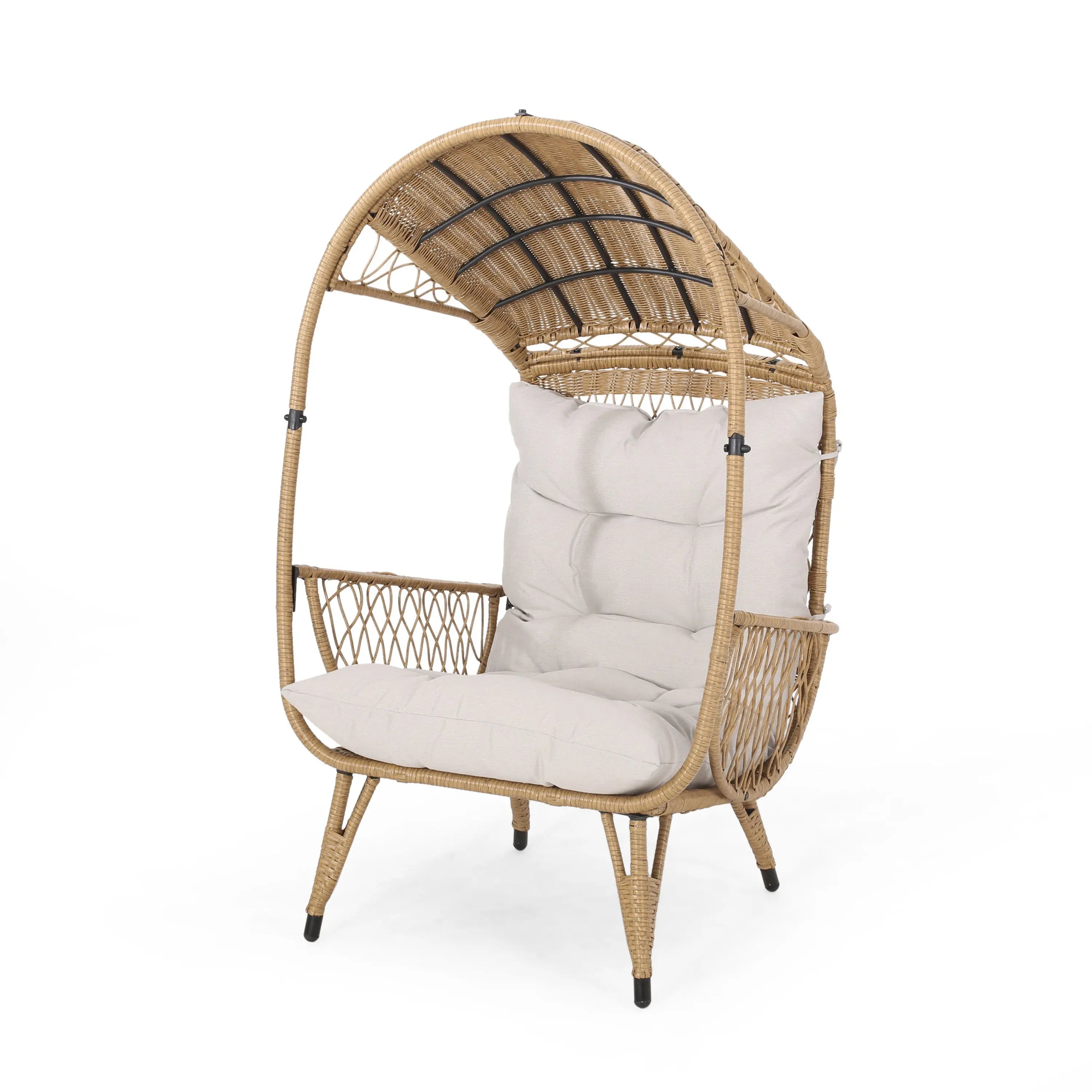 37" Beige Metal Outdoor Egg Chair with Beige Cushion Homeroots Outdoor
