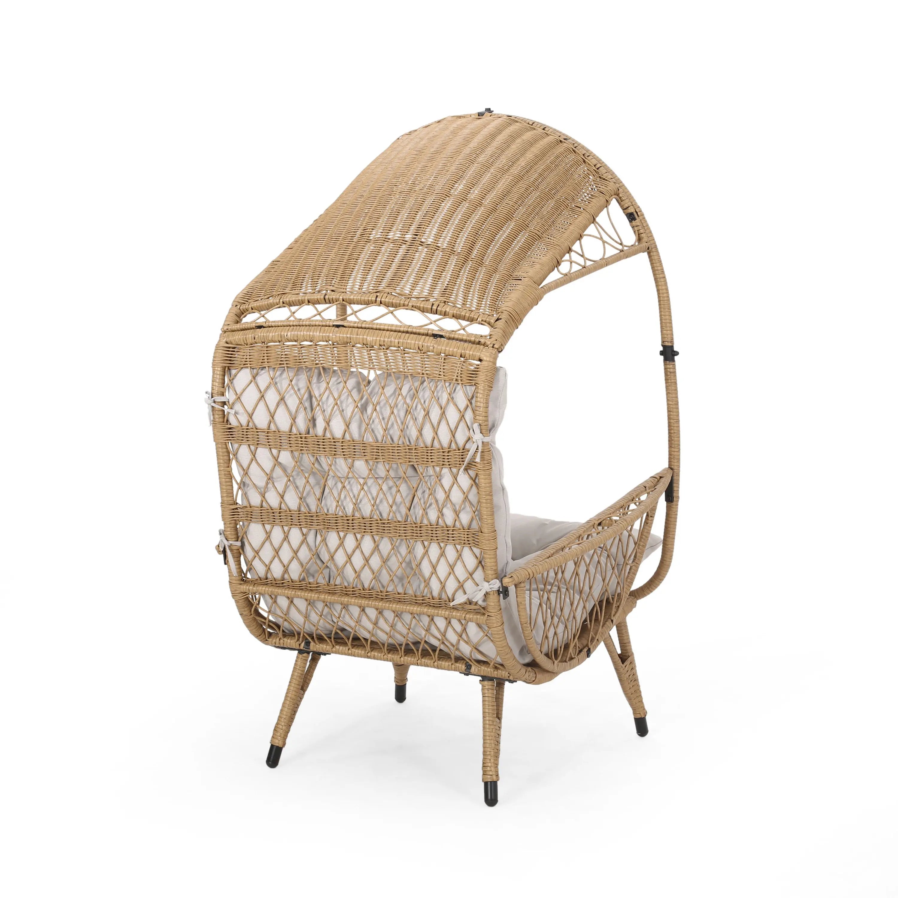 37" Beige Metal Outdoor Egg Chair with Beige Cushion Homeroots Outdoor
