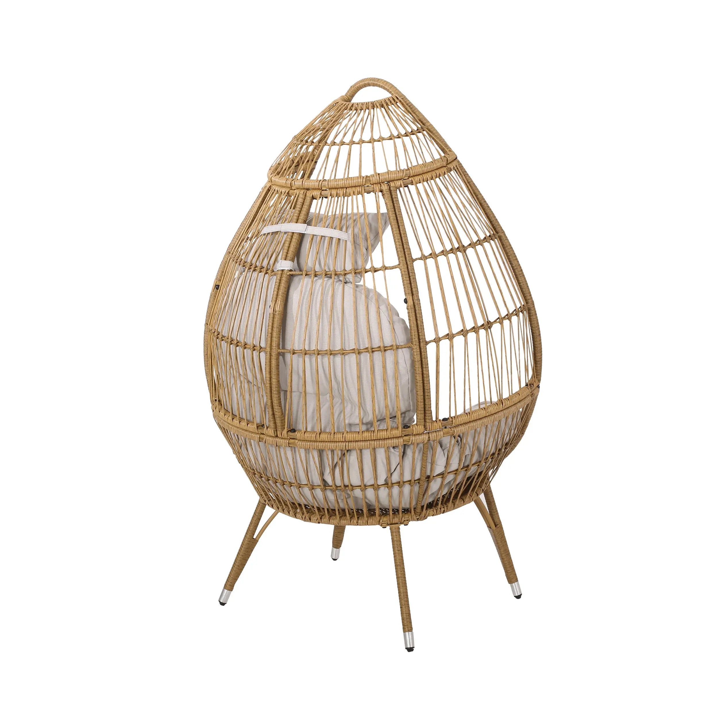 37" Beige Metal Outdoor Egg Chair with Beige Cushion Homeroots Outdoor