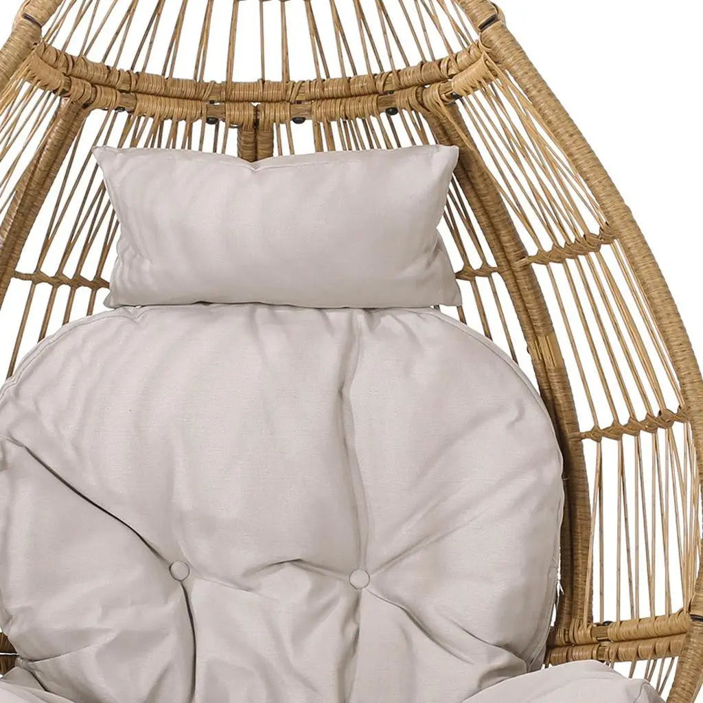 37" Beige Metal Outdoor Egg Chair with Beige Cushion Homeroots Outdoor
