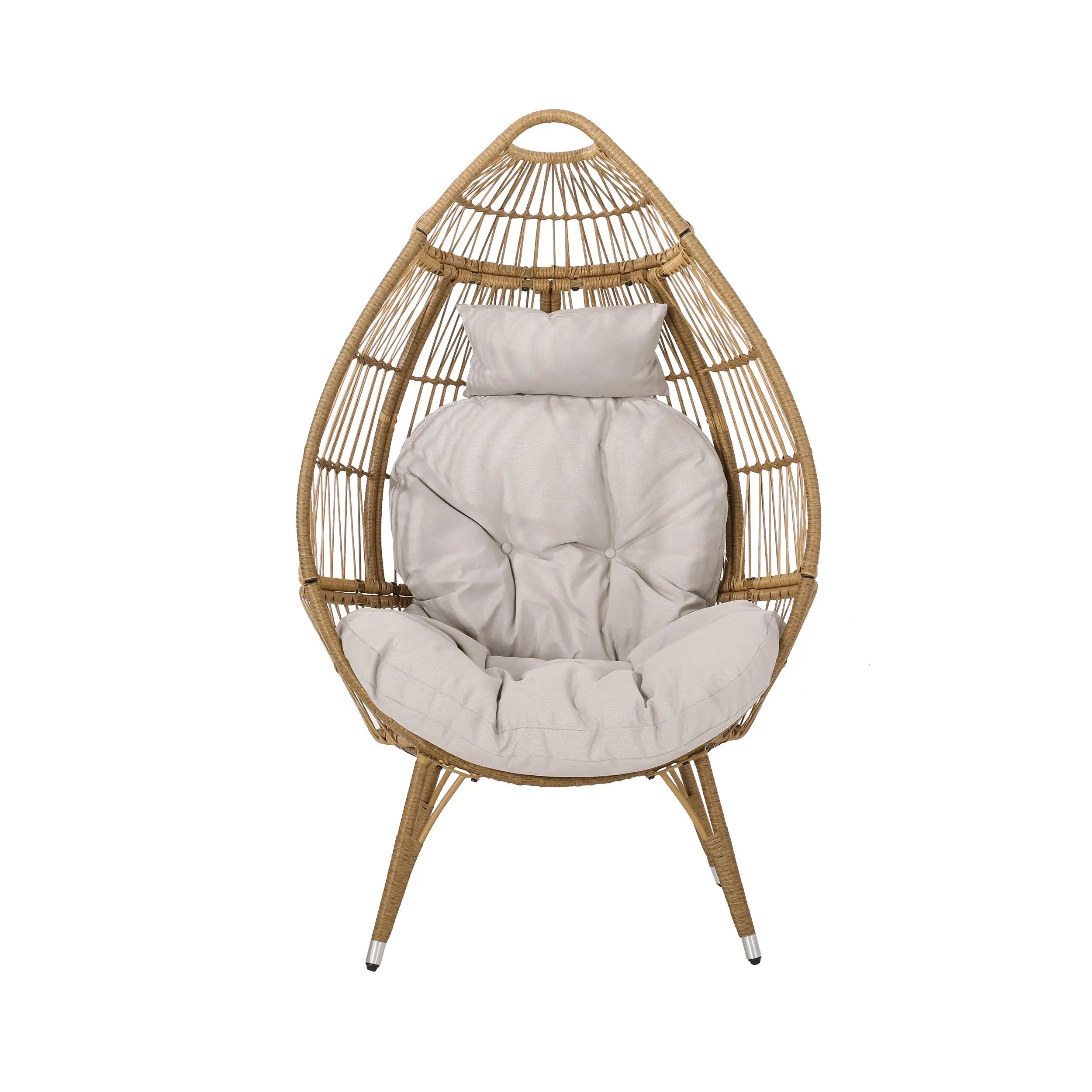 37" Beige Metal Outdoor Egg Chair with Beige Cushion Homeroots Outdoor