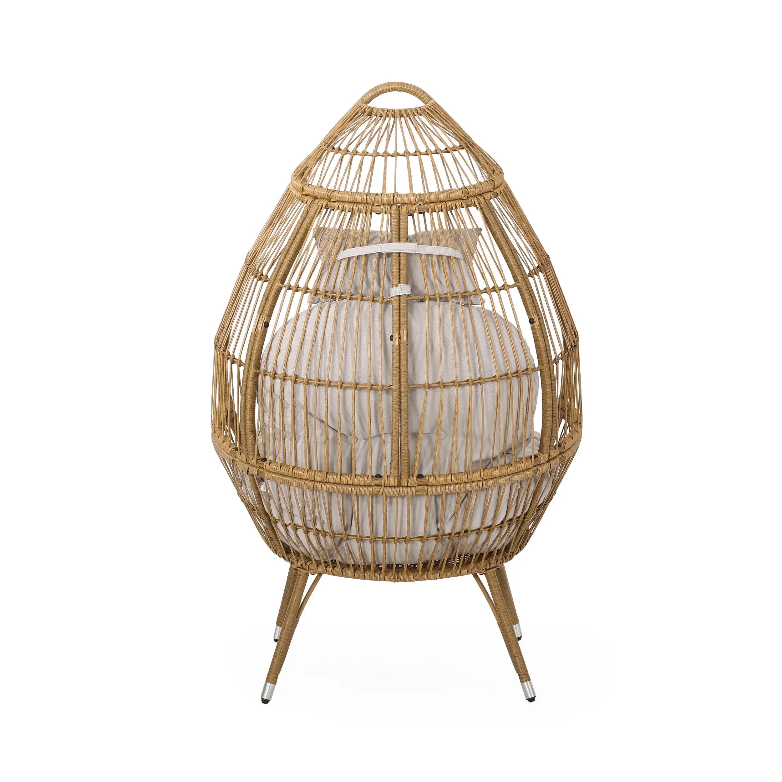 37" Beige Metal Outdoor Egg Chair with Beige Cushion Homeroots Outdoor