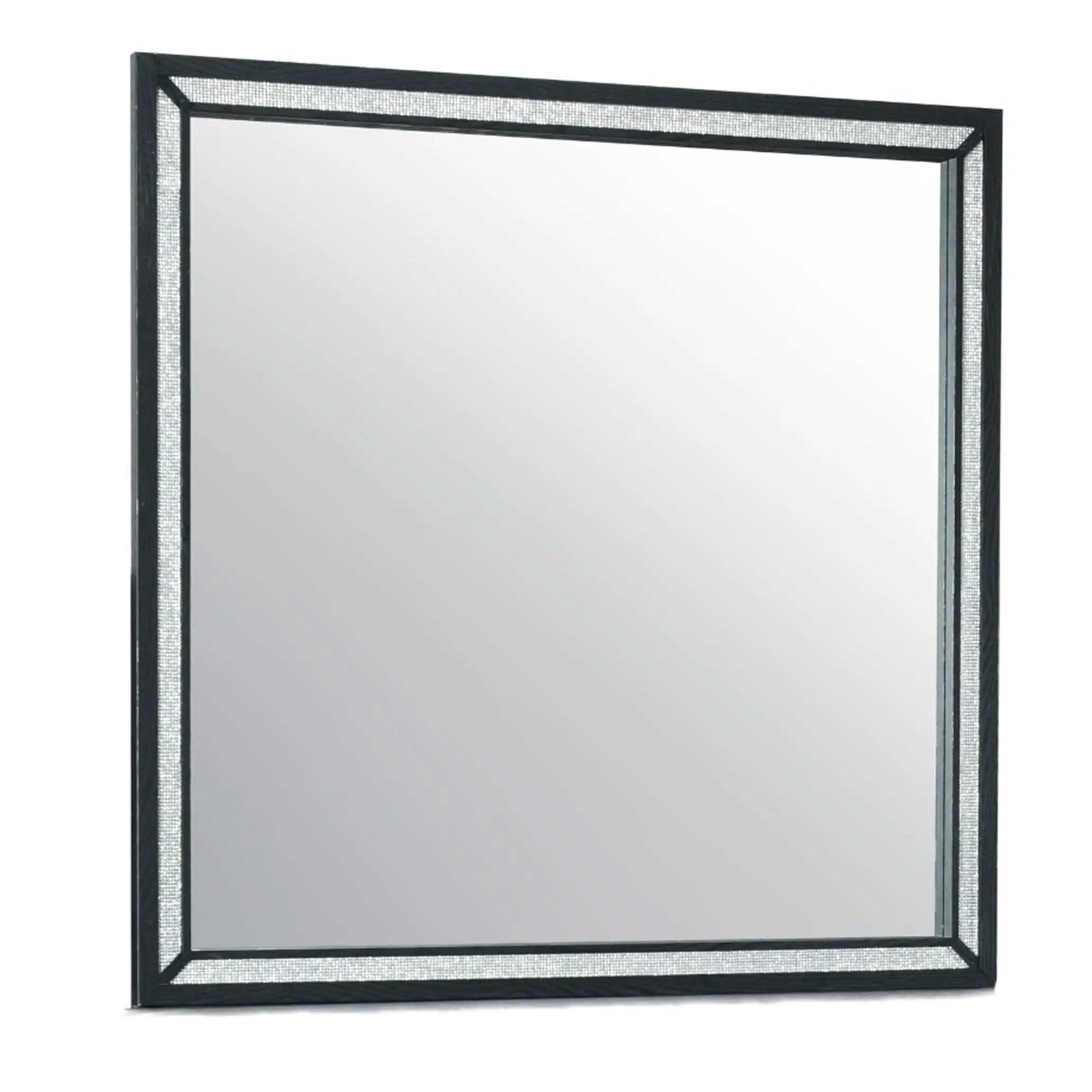 37" Black Faux Crystal And Wood Dresser Mount Framed Mirror Homeroots Bed & Bath