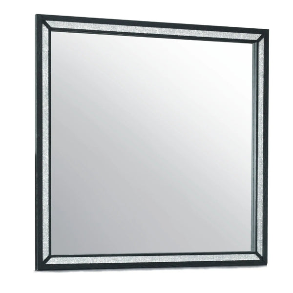 37" Black Faux Crystal And Wood Dresser Mount Framed Mirror Homeroots Bed & Bath
