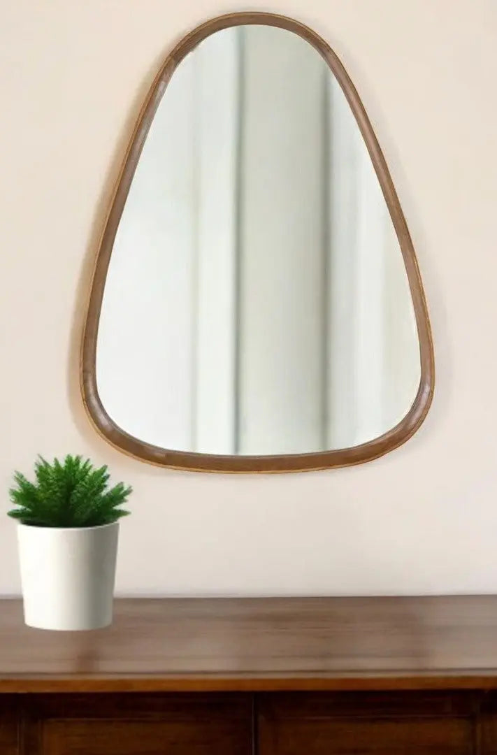 37" Brown Abstract Wood Framed Accent Mirror Homeroots Bed & Bath