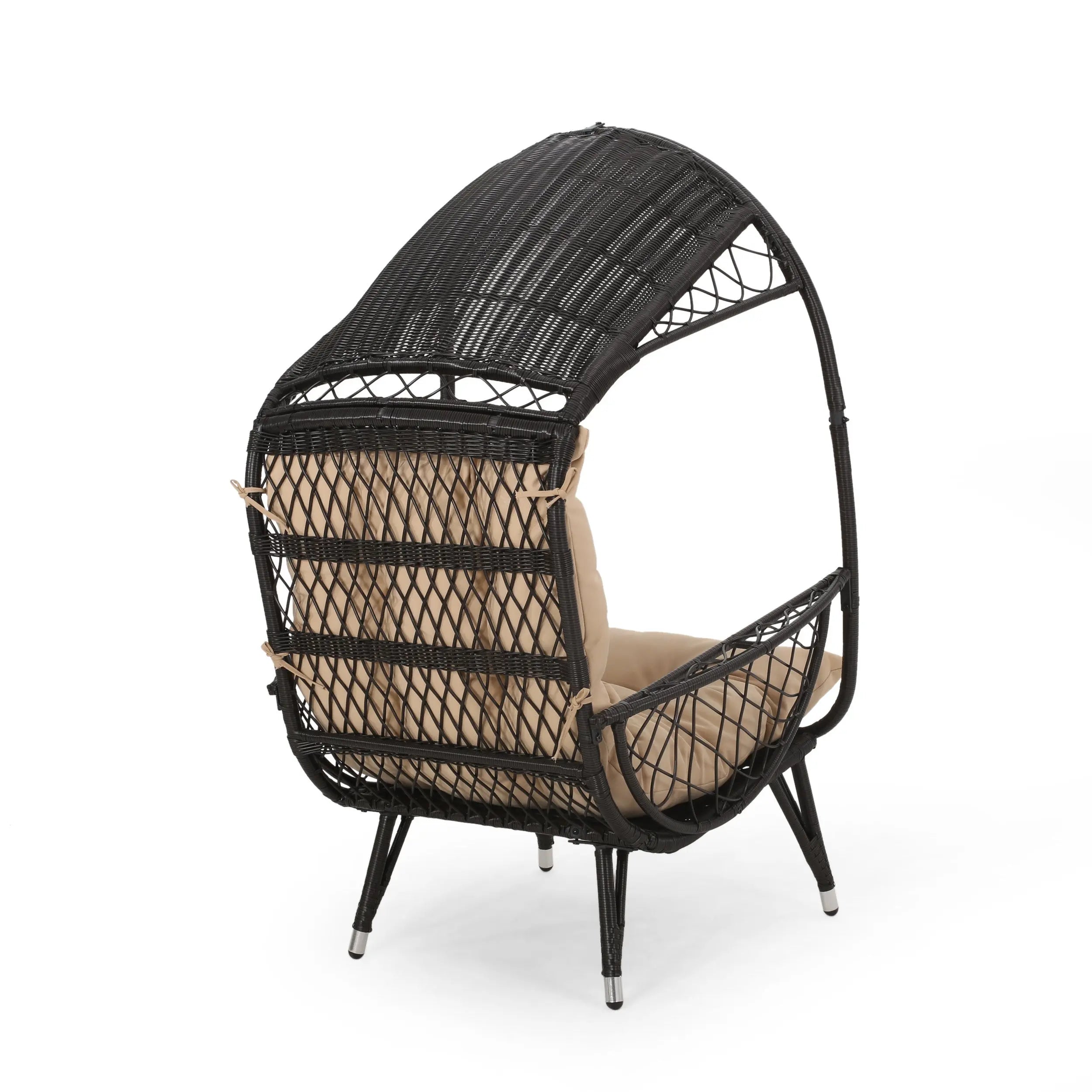 37" Brown Metal Outdoor Egg Chair with Brown Cushion Homeroots Outdoor