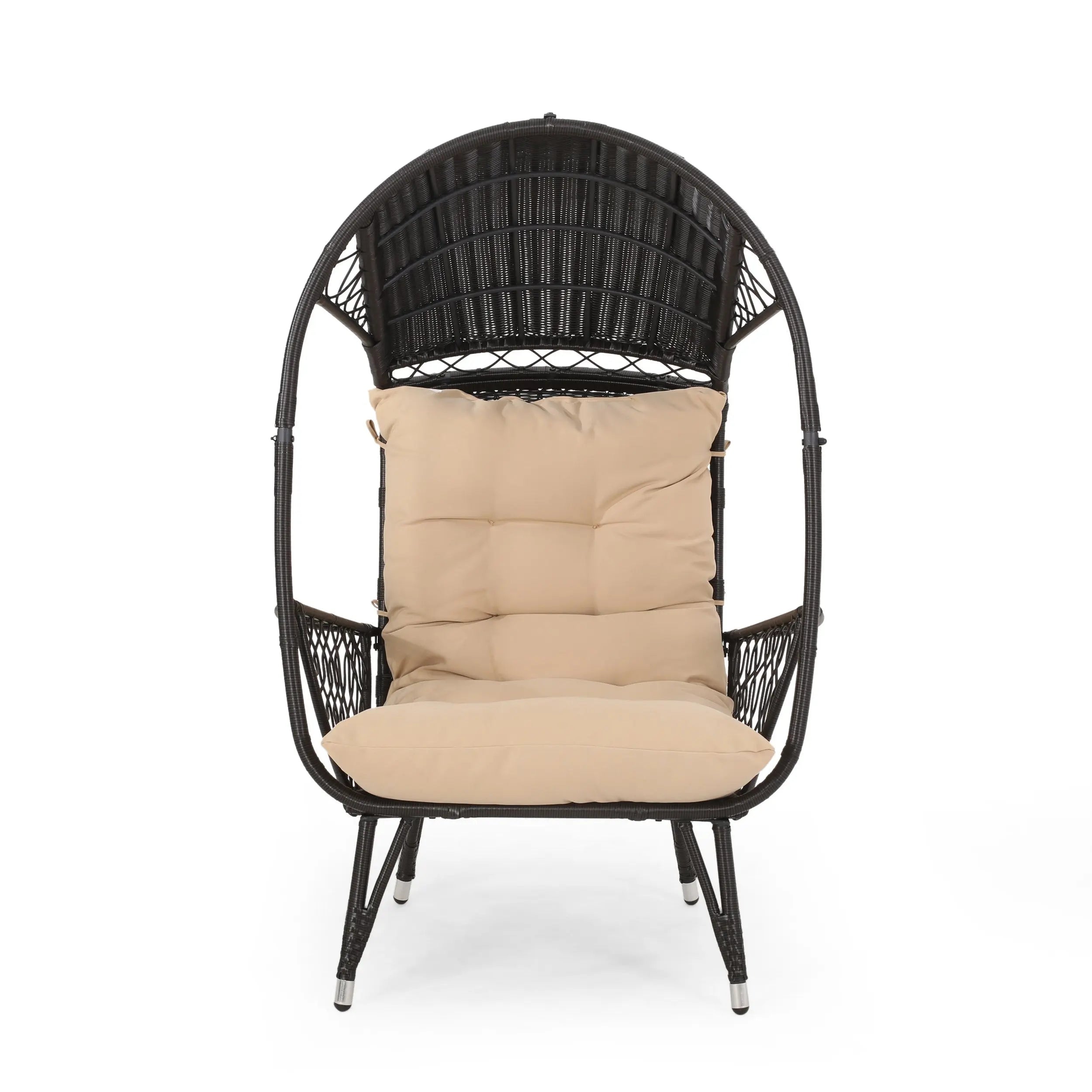 37" Brown Metal Outdoor Egg Chair with Brown Cushion Homeroots Outdoor