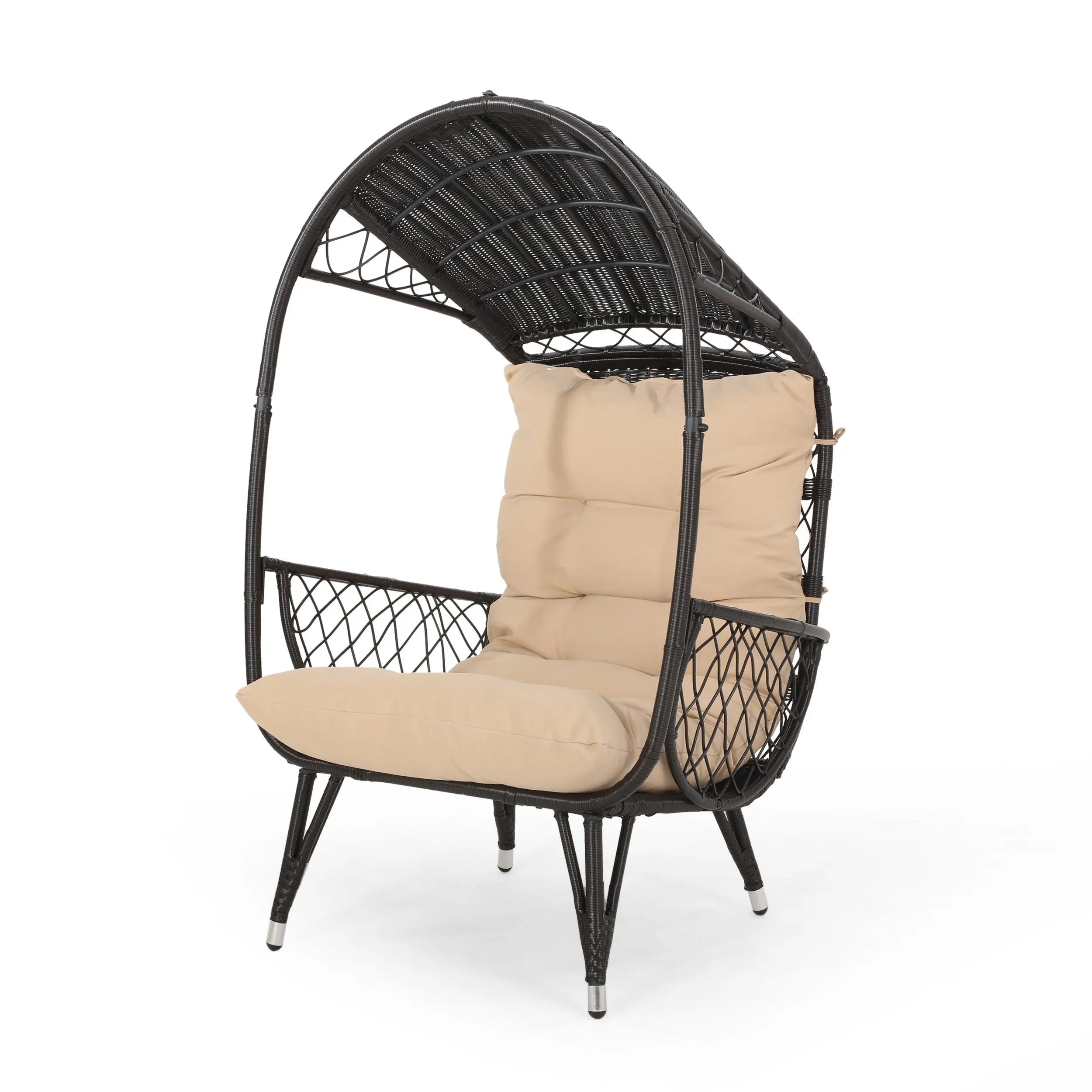 37" Brown Metal Outdoor Egg Chair with Brown Cushion Homeroots Outdoor